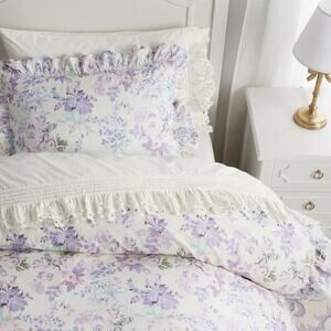 LoveShackFancy Lavender Damask Double Ruffle Edge Duvet Full Queen Floral Purple